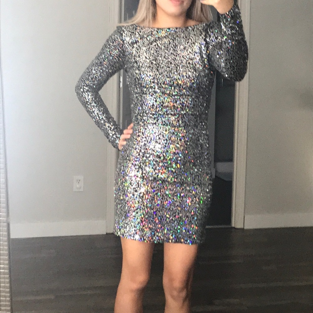 Silver sequined mini dress. Worn once